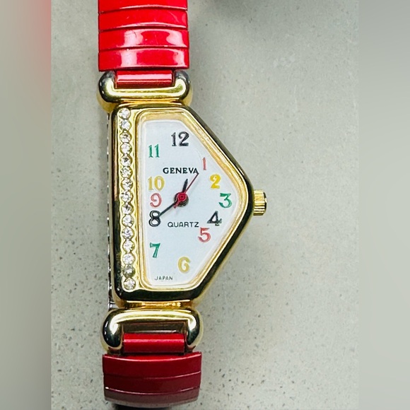 Geneva Gold And Red Watch With Crystals - Picture 2 of 4